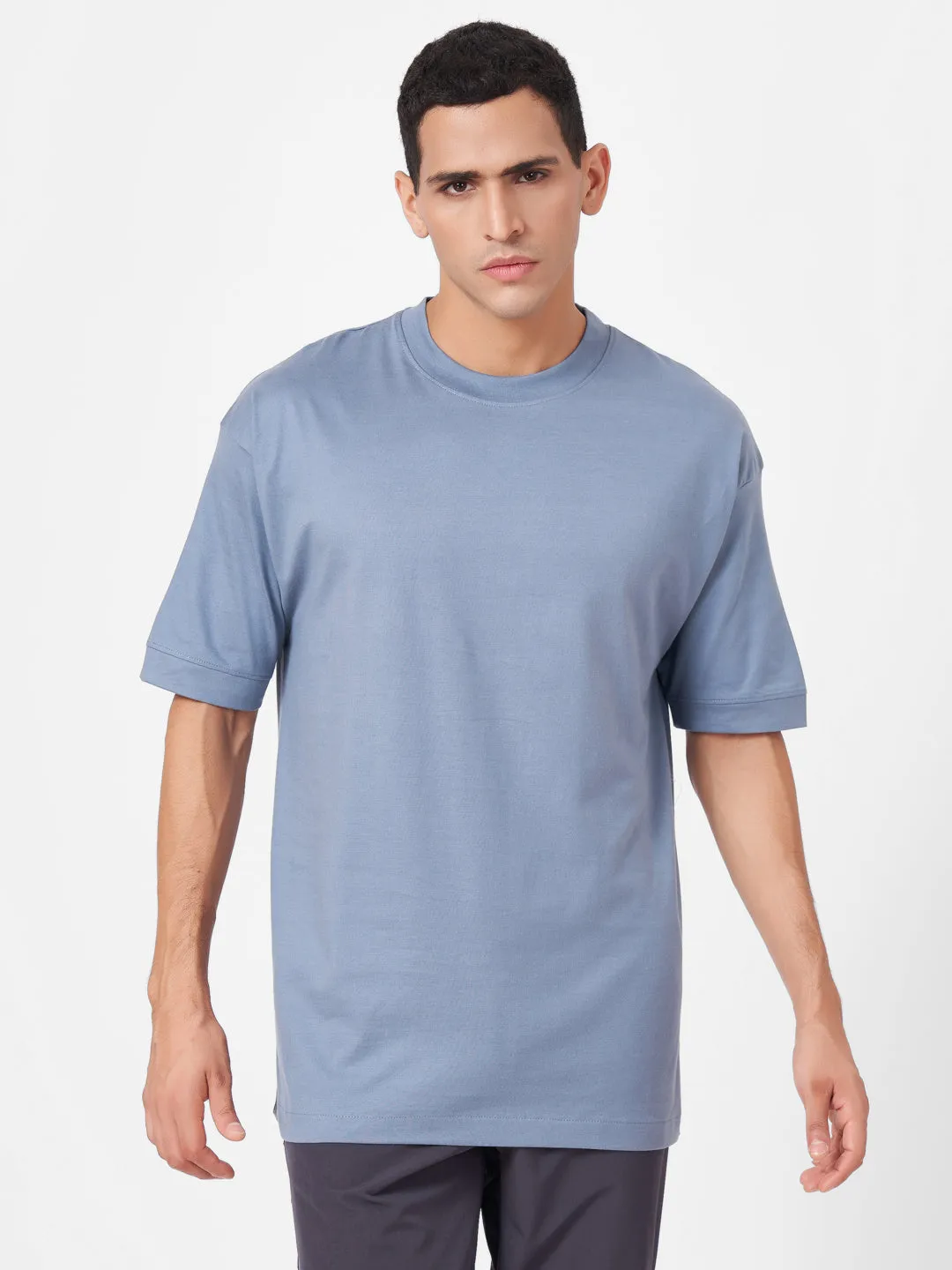 Round Neck Solid Half Sleeve Oversized T Shirt