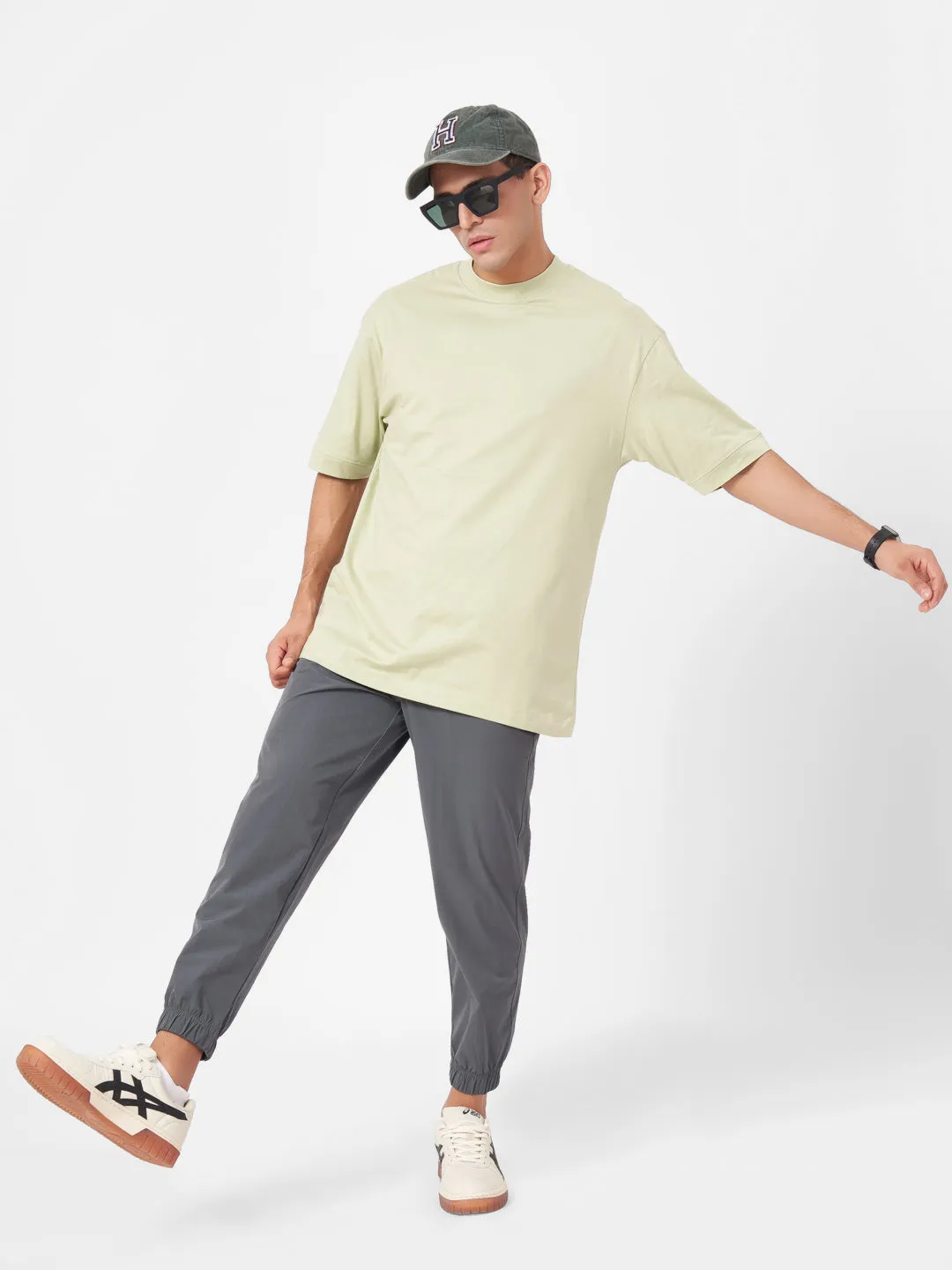 Round Neck Solid Half Sleeve Oversized T Shirt