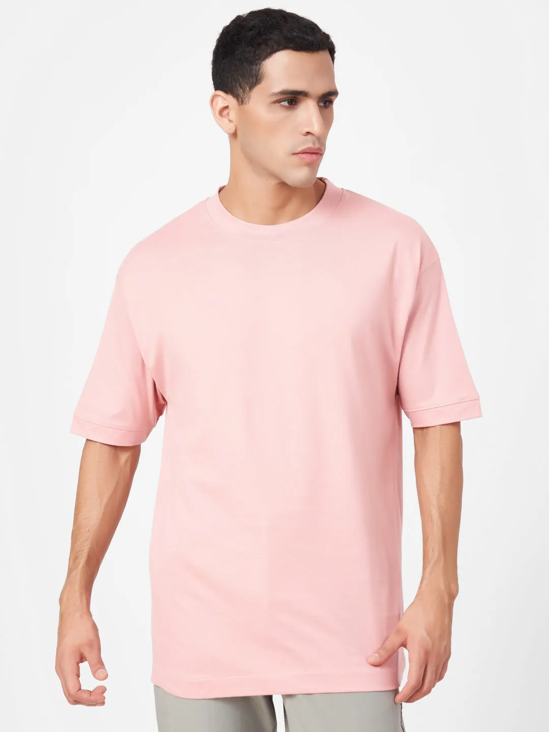 Round Neck Solid Half Sleeve Oversized T Shirt