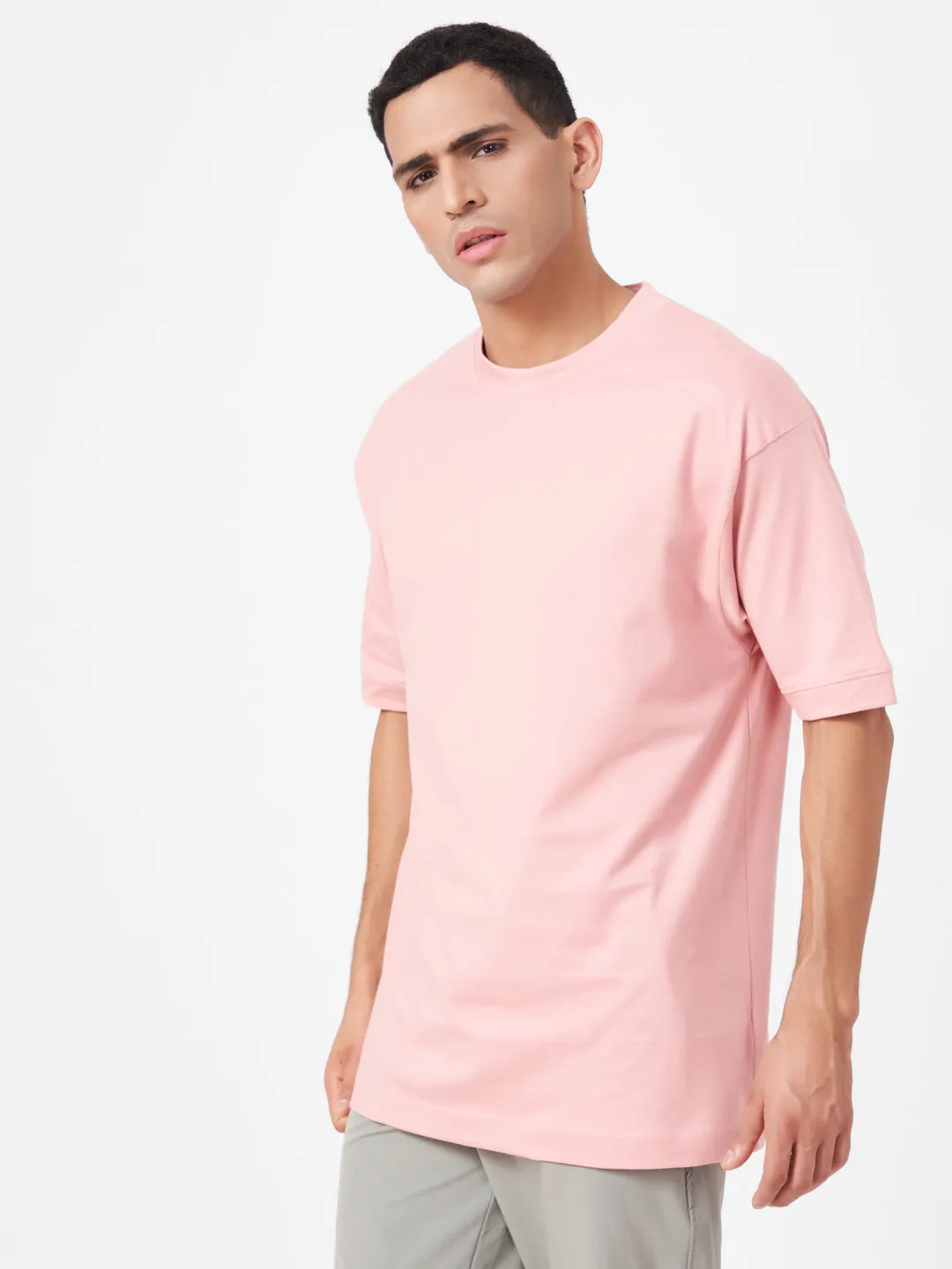 Round Neck Solid Half Sleeve Oversized T Shirt