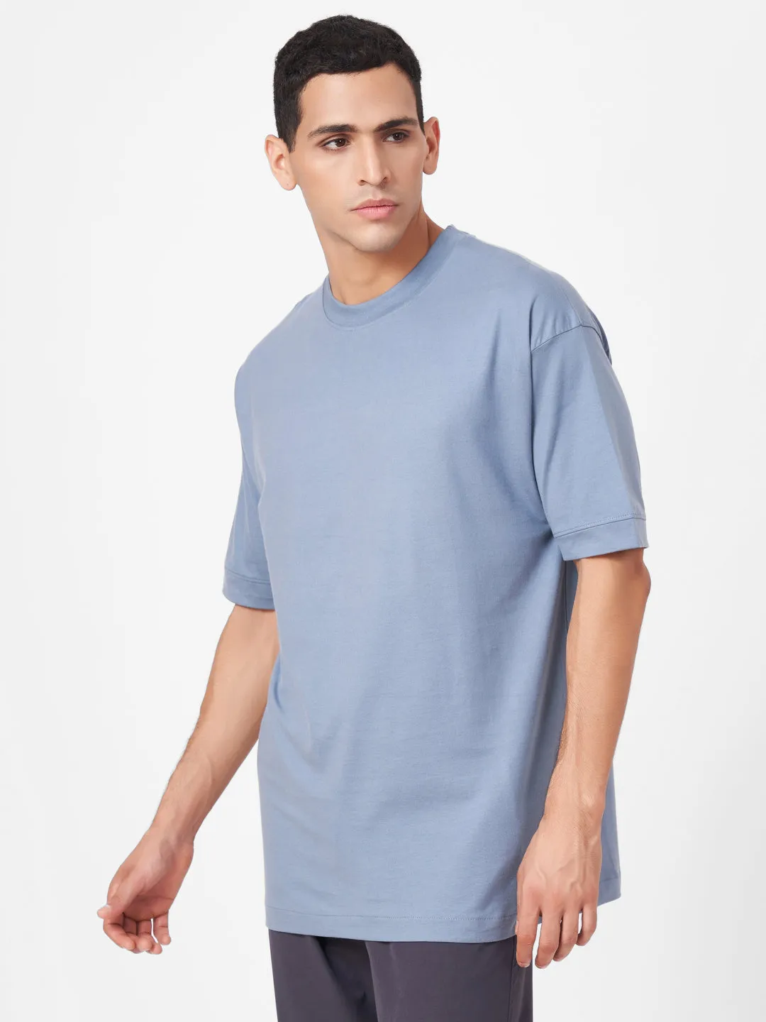 Round Neck Solid Half Sleeve Oversized T Shirt