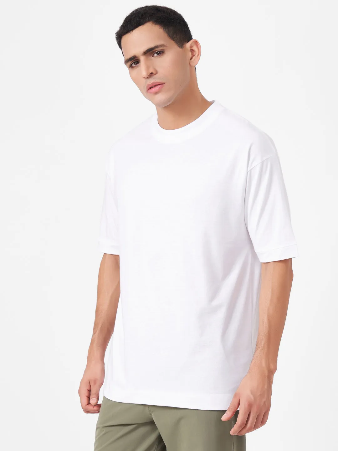 Round Neck Solid Half Sleeve Oversized T Shirt