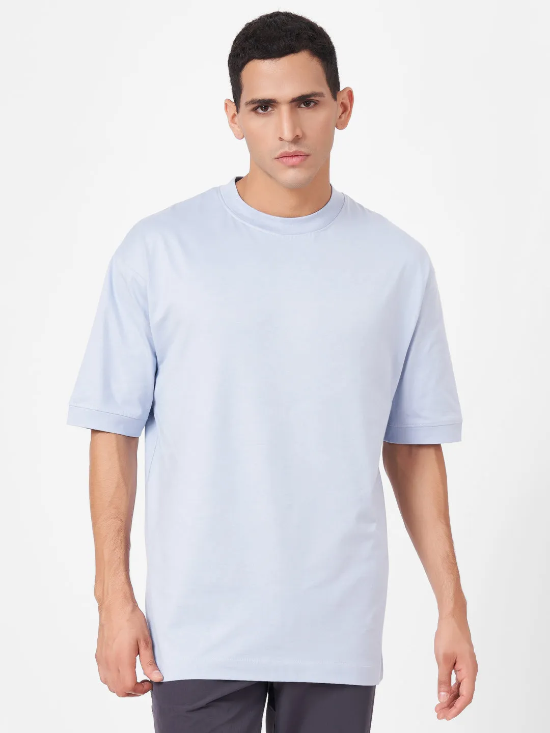 Round Neck Solid Half Sleeve Oversized T Shirt