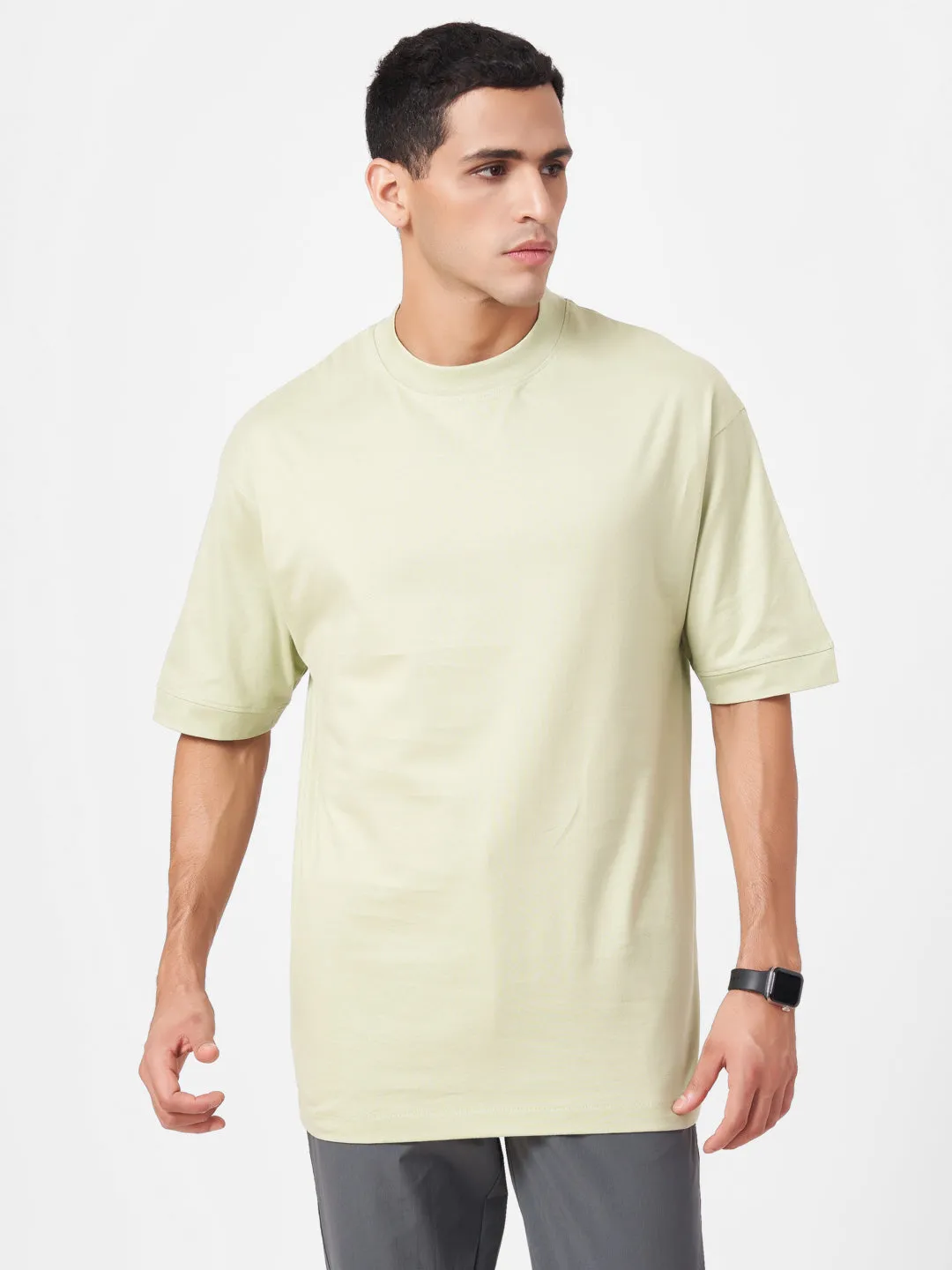 Round Neck Solid Half Sleeve Oversized T Shirt