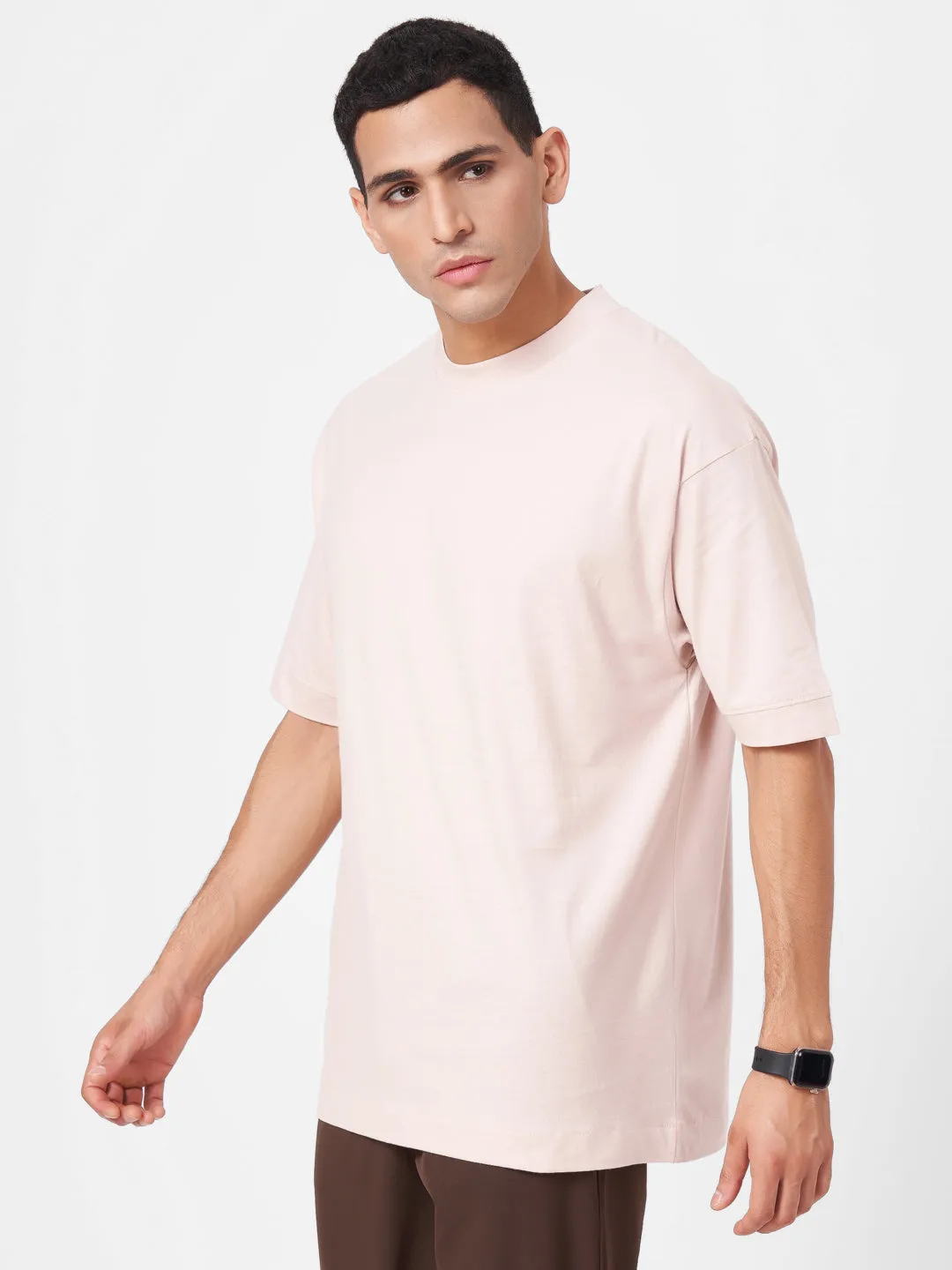 Round Neck Solid Half Sleeve Oversized T Shirt