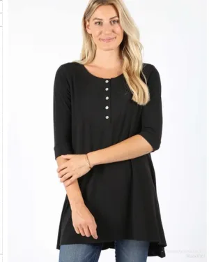 Sarah Black Basic  3/4 Sleeve Top