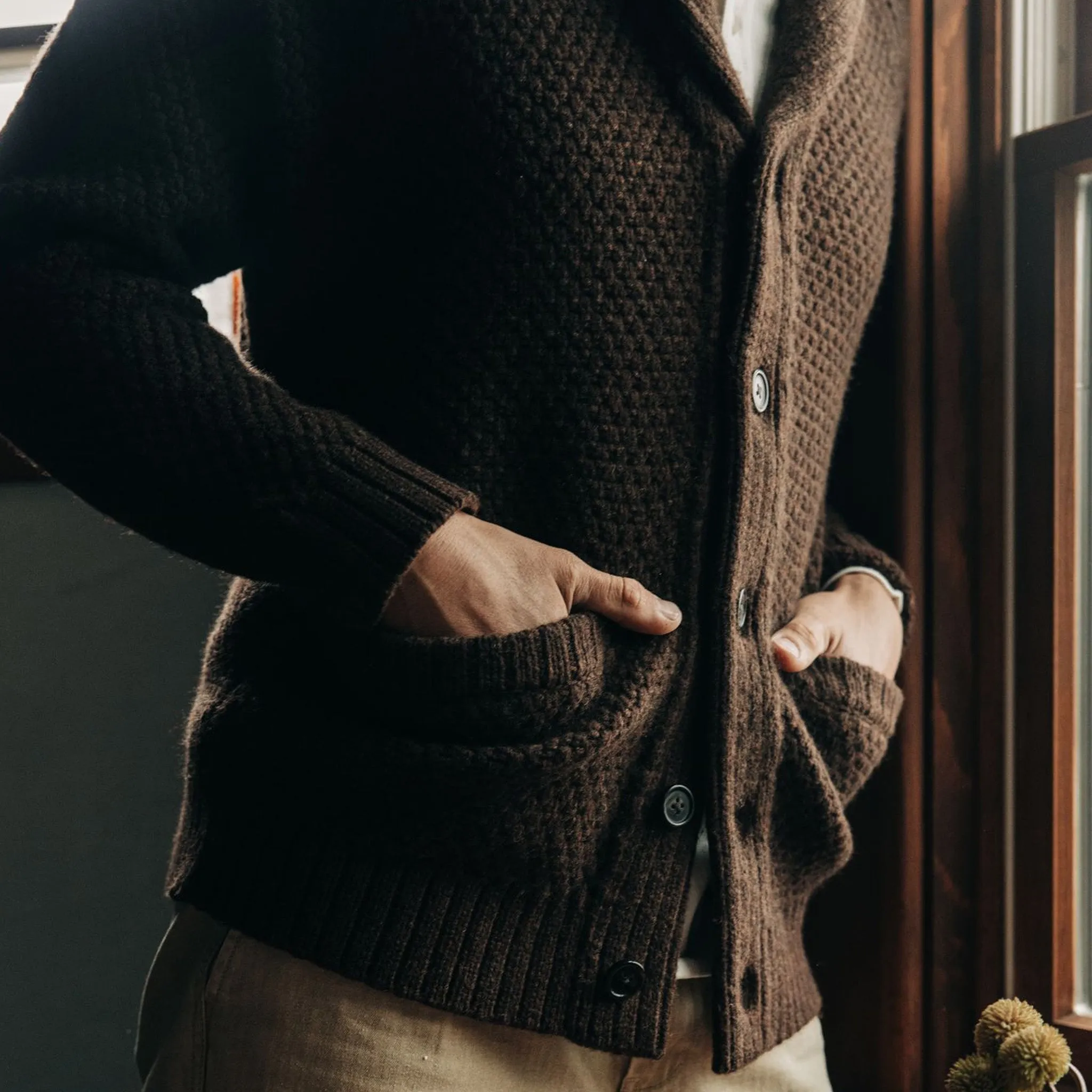 The Fisherman Shawl Cardigan in Marsh Heather