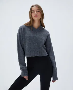 V Neck Knit Sweatshirt - Dark Grey