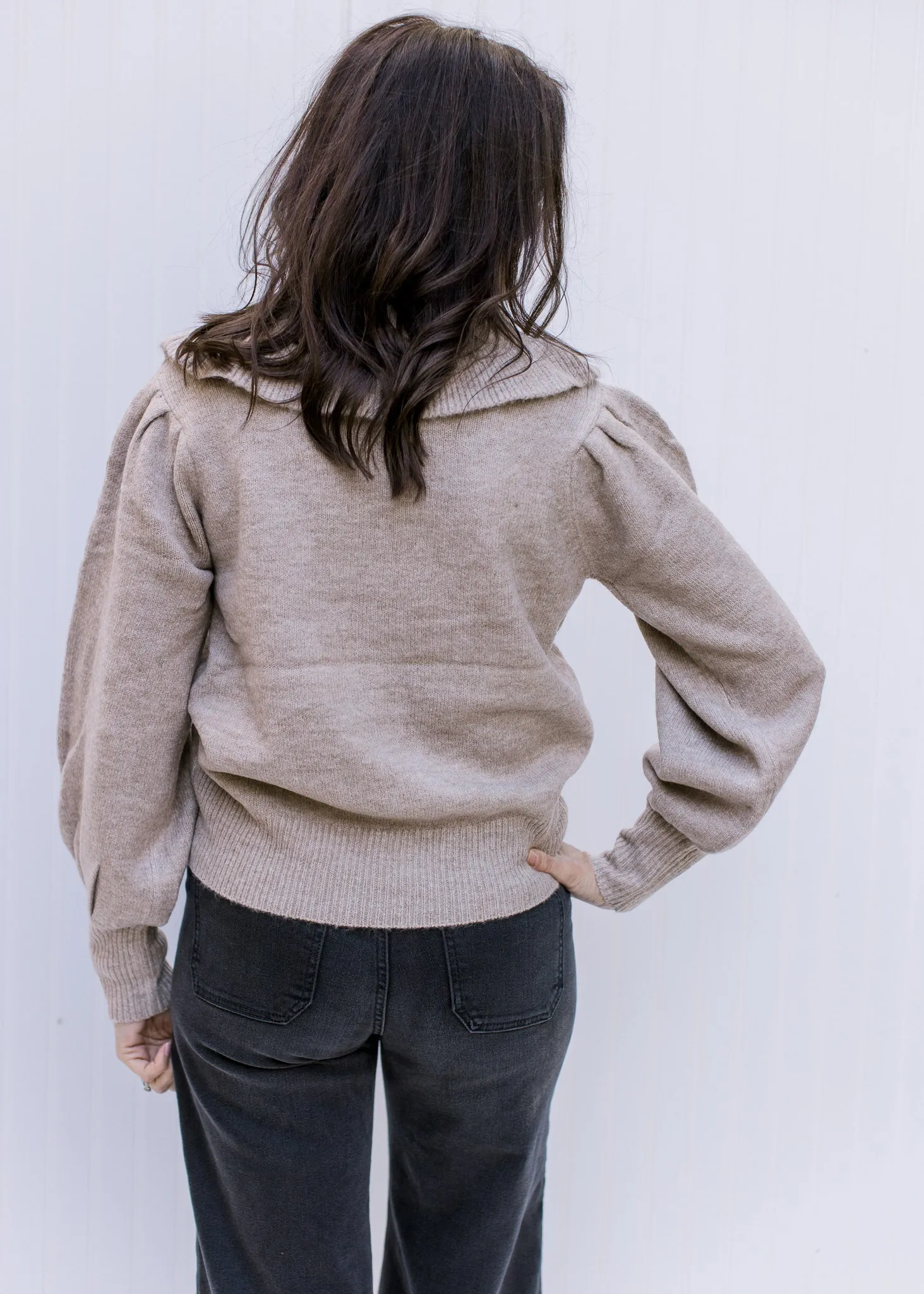 X Collar Me Taupe Sweater